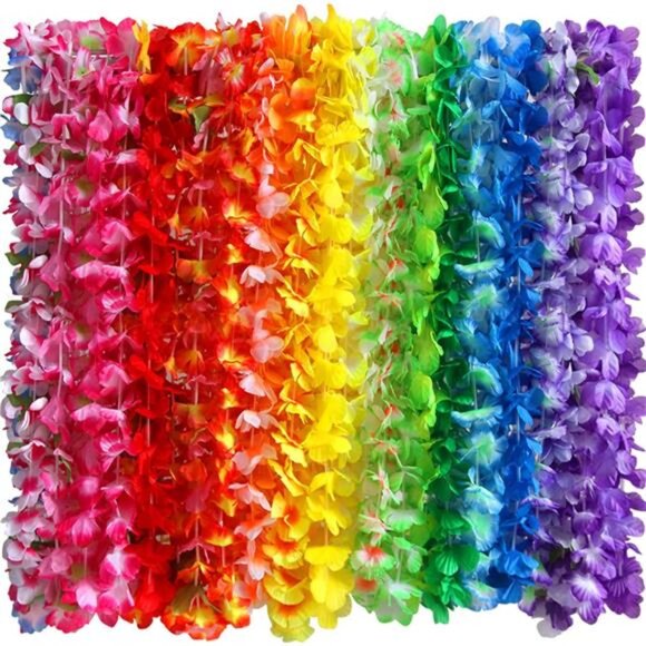 36 Counts Hawaiian Leis Necklace Tropical Luau Hawaii Silk Flower - Picture 1 of 8